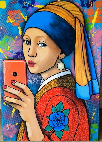 Orgineel Pop-art schilderij - Meisje met de Parel  beschikbaar voor biedingen