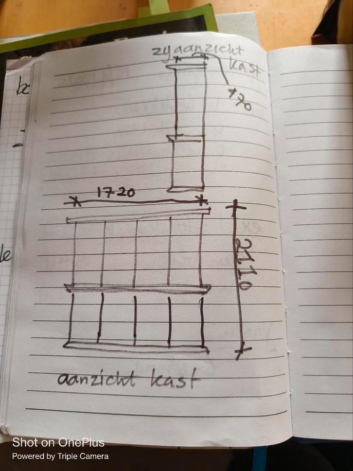 Massief Eiken Wandkast met Opzetkast, Huis en Inrichting, Kasten | Kledingkasten, Gebruikt, 200 cm of meer, 150 tot 200 cm, 25 tot 50 cm