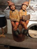 Oud brocante houten beeld muziek makende clowns €295, Antiek en Kunst, Ophalen of Verzenden