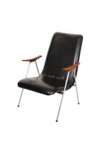 Vintage jaren 60 fauteuil zwart skai, Huis en Inrichting, Fauteuils, Minder dan 75 cm, Metaal, Gebruikt, Vintage