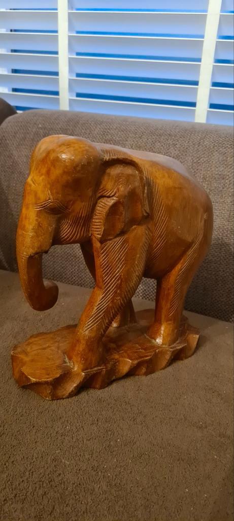 Vintage Houten Olifant, Antiek en Kunst, Kunst | Beelden en Houtsnijwerken, Ophalen