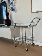 Serveerwagen / trolley chroom, Huis en Inrichting, Tafels | Bijzettafels, Ophalen, Gebruikt, Glas, 60 cm of meer