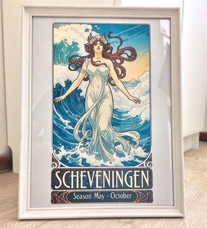 SCHEVENINGEN Alphonse Mucha Stijl Poster affiche Print, Antiek en Kunst, Kunst | Litho's en Zeefdrukken, Ophalen of Verzenden