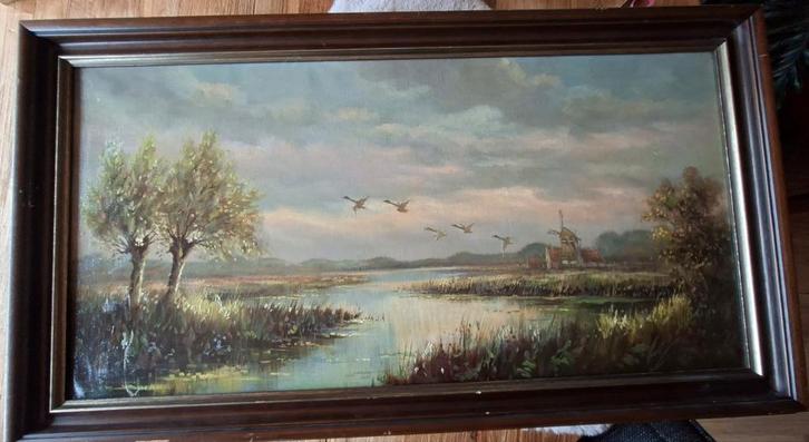 Olieverf Schilderij met Eenden, Antiek en Kunst, Kunst | Schilderijen | Klassiek, Ophalen of Verzenden