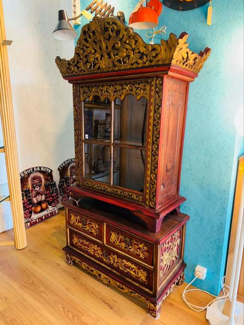 Chinese indische vitrine op ladekast set, Antiek en Kunst, Curiosa en Brocante, Ophalen