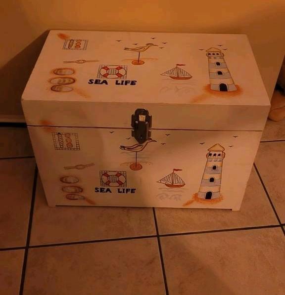 Leuke Houten Kist, sealife thema, Huis en Inrichting, Woonaccessoires | Kisten, Gebruikt, Minder dan 50 cm, Minder dan 50 cm, Minder dan 50 cm