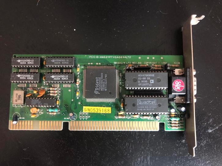 Trident TVGA9000B 16-bit ISA VGA videokaart., Computers en Software, Vintage Computers, Ophalen of Verzenden