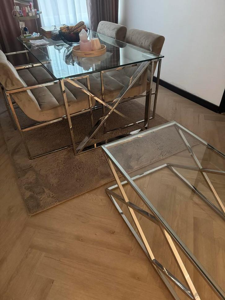 Eettafel & Salontafel Set!! Plus Stoelen, Huis en Inrichting, Tafels | Eettafels, Gebruikt, 100 tot 150 cm, 150 tot 200 cm, Vier personen