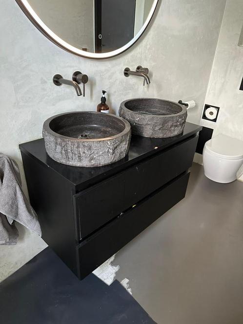 2x Waskom Novanta Natuursteen Blue Stone 40x12cm Rond, Huis en Inrichting, Badkamer | Badkamermeubels, Gebruikt, Wasbak of Wastafel