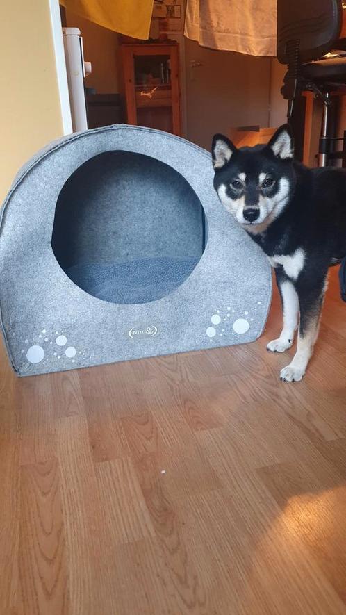 Nieuwe honden grot, holletje, tent, huisje van grijs vilt, Dieren en Toebehoren, Hondenmanden, Zo goed als nieuw, Stof, Ophalen