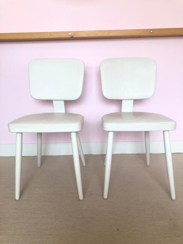 Eetkamer stoeltjes 2 stuks, Huis en Inrichting, Stoelen, Gebruikt, Twee, Hout, Leer, Wit, Ophalen