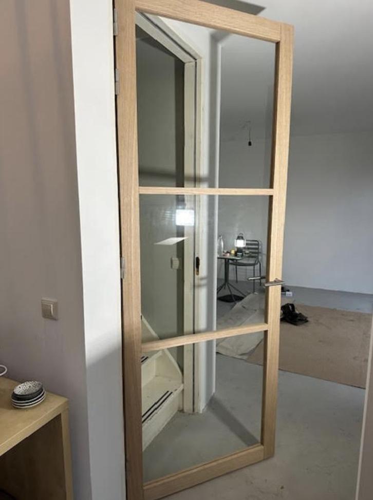 Industriële binnendeur eiken met glas stomp en opdek, Doe-het-zelf en Verbouw, Deuren en Horren, Nieuw, Binnendeur, 200 tot 215 cm