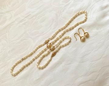 Parel Ketting,Armband,Oorbellen van Akoya Rijste Parels 14K beschikbaar voor biedingen
