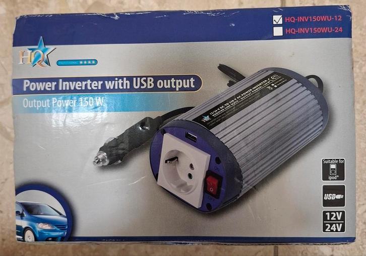 Power Inverter, 12/24 VDC ingang en 220 volt AC uitgang 150W, Auto diversen, Overige Auto diversen, Ophalen of Verzenden