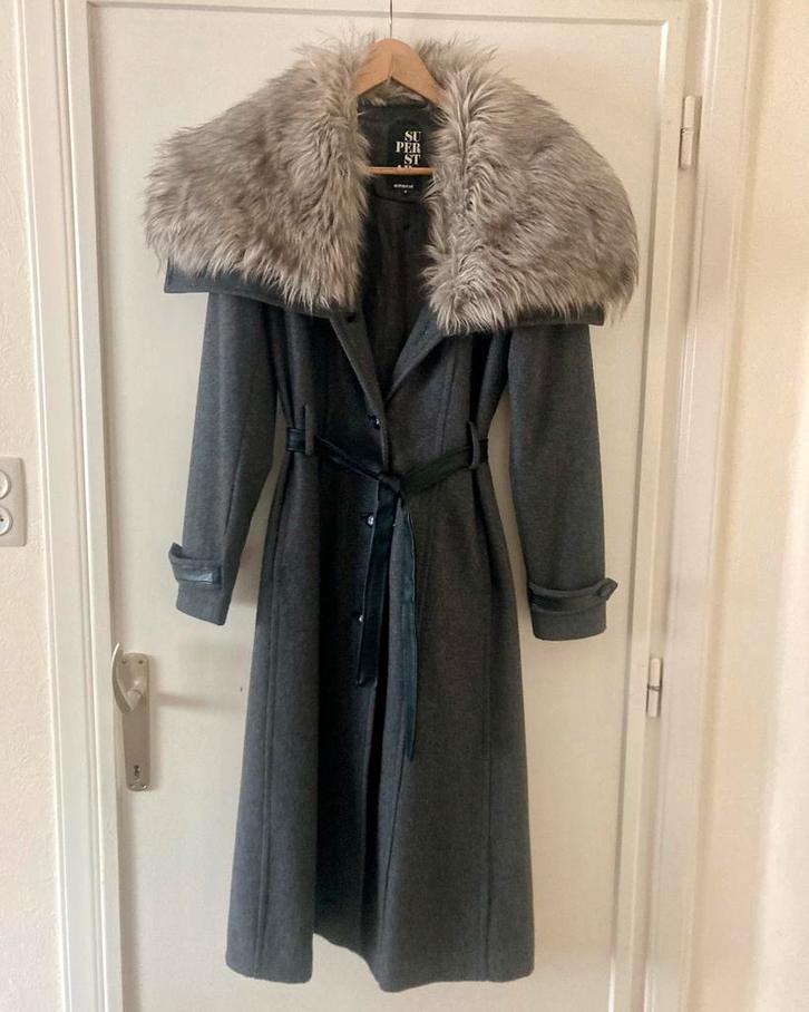 Lange wollen jas van Superstar, Kleding | Dames, Jassen | Winter, Zo goed als nieuw, Maat 36 (S), Grijs, Ophalen of Verzenden