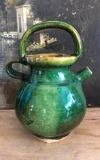 Kan voor water of olijfolie met groen glazuur, Ophalen of Verzenden