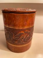 Vintage Italiaanse leren tabakspot/humidor met deksel decora, Antiek en Kunst, Ophalen of Verzenden