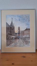 ZWOLLE markt. Originele Aquarel incl. lijst  Gesigneerd., Ophalen