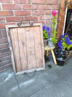 Rustiek houten dienblad met metalen handgrepen, Ophalen of Verzenden, Gebruikt, Rechthoekig, Hout