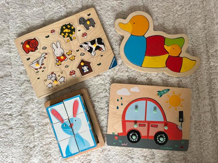 4 houten puzzels, Kinderen en Baby's, Speelgoed | Kinderpuzzels, Gebruikt, Ophalen