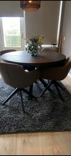 Tafel met 4 draai stoelen, Zo goed als nieuw, Vijf personen of meer, Rechthoekig, 50 tot 100 cm