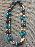 Gekleurde lange houten ketting, Overige materialen, Verstelbaar, Blauw, Nieuw