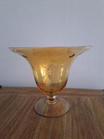 Vintage amber kleurige vaas met geslepen sterren, Ophalen of Verzenden