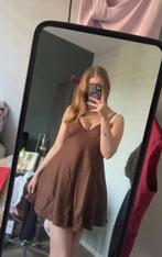 Leuke Bruine Zomerse Linnen Jurk, Bruin, Verzenden, Maat 42/44 (L), Zo goed als nieuw