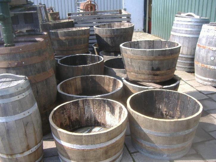 eiken bloembakken van wijn en whisky v.a.€ 40,00 zie fo-omsc, Tuin en Terras, Bloembakken en Plantenbakken, Zo goed als nieuw
