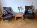 Moderne bruin lederen fauteuils zitting kan los dmv kliksl, Huis en Inrichting, Fauteuils, Ophalen, Modern met chrome pootjes
