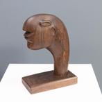 1980s abstract houten handgemaakt beeld hoofd sculptuur , Ophalen