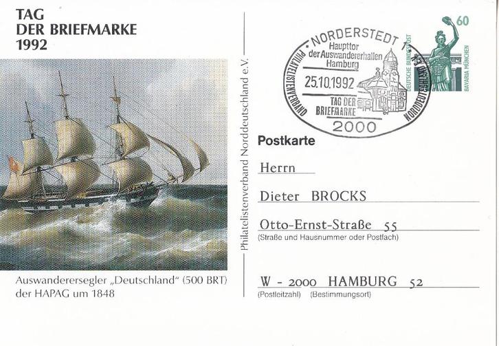 Duitsland – Postkarte – Tag der Briefmarke 1992, Postzegels en Munten, Brieven en Enveloppen | Buitenland, Briefkaart, Verzenden