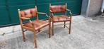 Vintage brocante leren stoelen, Ophalen, Twee, Wit, Leer