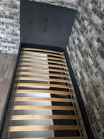 Gestoffeerd bed (grijs)met achterwand en opberglades 90x200, Ophalen, 90 cm, Eenpersoons, Zo goed als nieuw