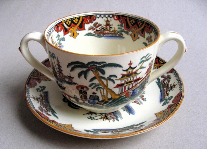 Chinese soepkom en schotel Petrus Regout Honc ca1900, Antiek en Kunst, Antiek | Porselein, Ophalen of Verzenden