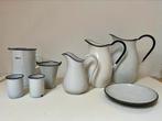 Emaille wit/ blauw -set van 8, Ophalen