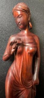 Houten beeld - Jugendstil - dame met bloem in haar hand, Ophalen of Verzenden