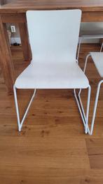 8 witte eetkamerstoelen houte zitting en metalen onderstel., Huis en Inrichting, Stoelen, Ophalen, Gebruikt