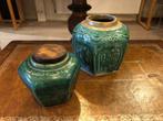 2 X Chinese Turquoise Groen Geglazuurde Shiwan Gemberpotjes., Antiek en Kunst, Antiek | Keramiek en Aardewerk, Ophalen of Verzenden