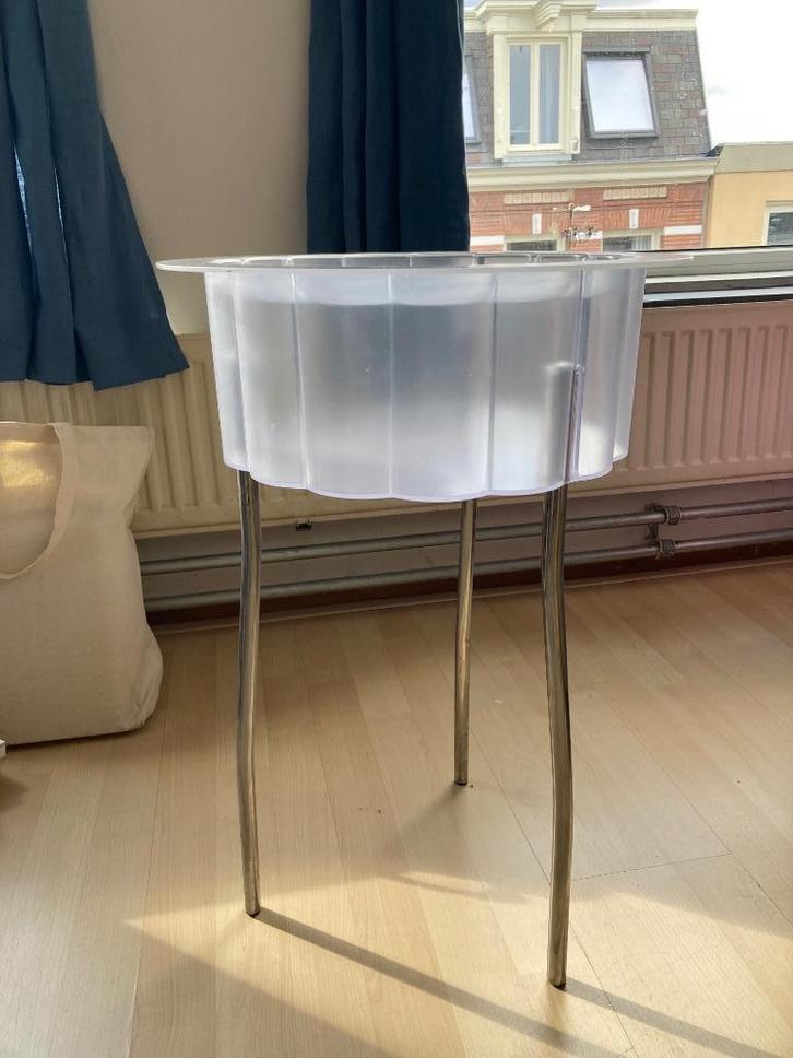 Doorzichtig bijzettafeltje met opbergruimte, Huis en Inrichting, Tafels | Bijzettafels, Gebruikt, Rond, 45 tot 60 cm, Minder dan 55 cm