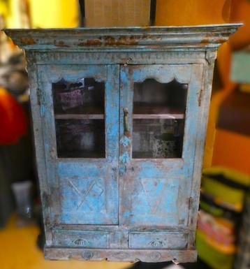 Antieke mint blauw groen indigo kast India, indiaas 2 laden beschikbaar voor biedingen