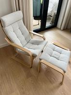 IKEA POÄNG Fauteuil Gunnared beige met voetenbankje, Huis en Inrichting, Fauteuils, Ophalen, Gebruikt, Hout