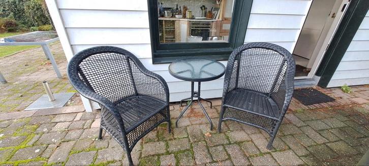 Rustieke Buitenset: 2 Stoelen & Tafeltje, Tuin en Terras, Tuinsets en Loungesets, Gebruikt, Tuinset, Wicker, 2 zitplaatsen, Bijzettafel