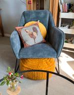 Velvet fauteuil staalblauw, Ophalen, Zo goed als nieuw, Stof, 50 tot 75 cm