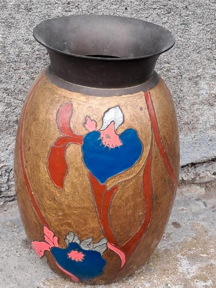 Koperen Vaas, Geëmailleerd, Jaren '70, Huis en Inrichting, Woonaccessoires | Vazen, Gebruikt, Overige kleuren, Minder dan 50 cm