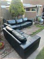 Zwarte leren bank, Huis en Inrichting, Banken | Bankstellen, Ophalen of Verzenden, Gebruikt, 75 tot 100 cm, Leer