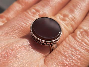 925 zilveren ring met bruine agaat maat 17,25 - Vanoli