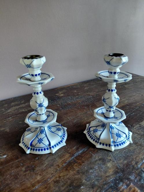 Vintage Spode Italiaanse blauw-witte kandelaars - een paar, Antiek en Kunst, Antiek | Kandelaars, Keramiek of Aardewerk, Ophalen of Verzenden