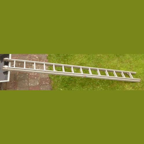 2-Delige opsteekladder, aluminium, 2x14 treden., Doe-het-zelf en Verbouw, Ladders en Trappen, Gebruikt, Ladder, 4 meter of meer
