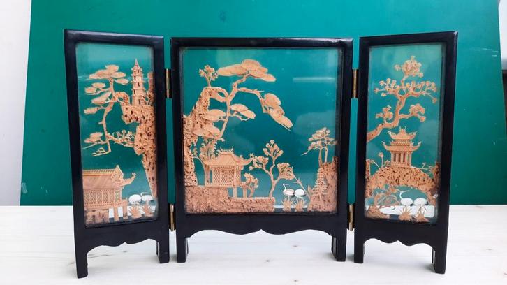 Chinees Kurksnijkunst Miniatuur Kamerscherm, Antiek en Kunst, Kunst | Niet-Westerse kunst, Ophalen of Verzenden